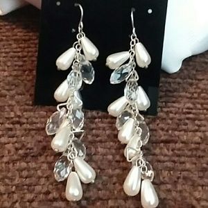 Pearl and Crystal Dangling Earrings